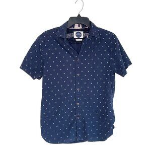 Denim & Flower Slim Fit Navy Short Sleeve Button-Up Shirt With Patterned Design